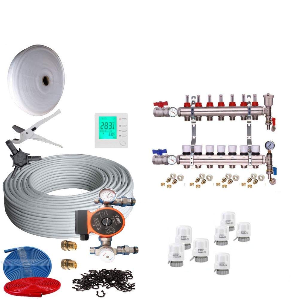 Psw Trade Suppliers Ltd Blue/Red Underfloor Heating Multi Zone/Room Kit - Water Wet 5 Layers Pipe (60-70 Sqm)
