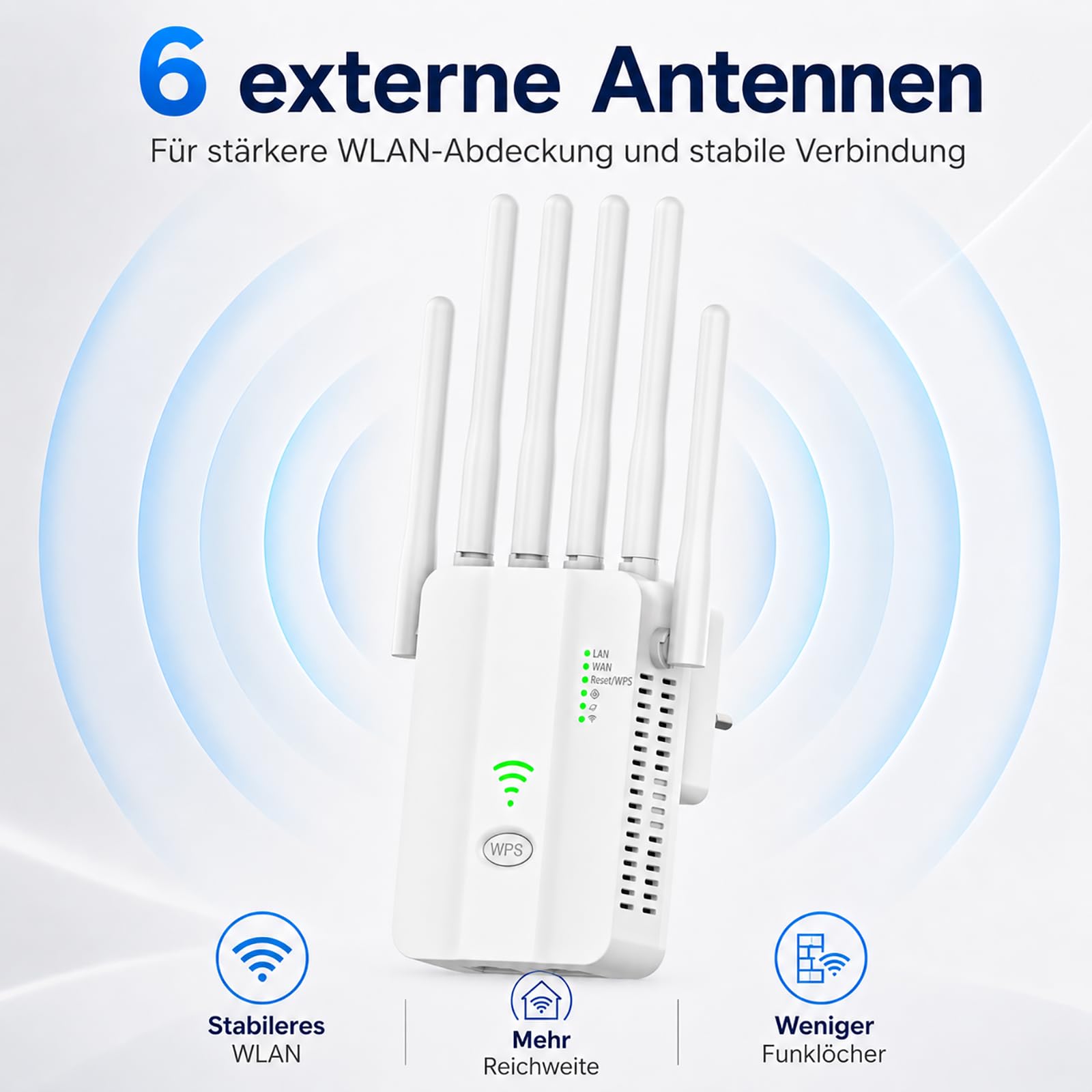 Amplificatore WiFi potente con 6 antenne, 300 Mbit/s, ripetitore di segnale WiFi, 2 porte LAN