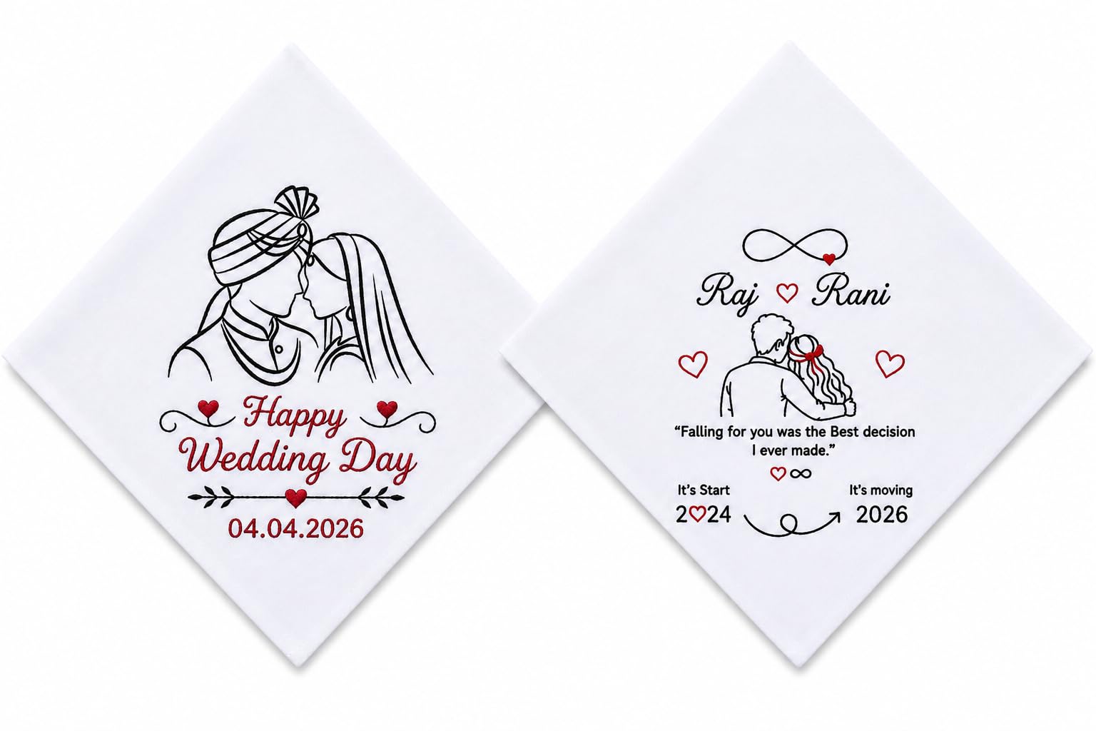 Personalised Embroidered Wedding Handkerchiefs White Cotton Set of 2-image-12