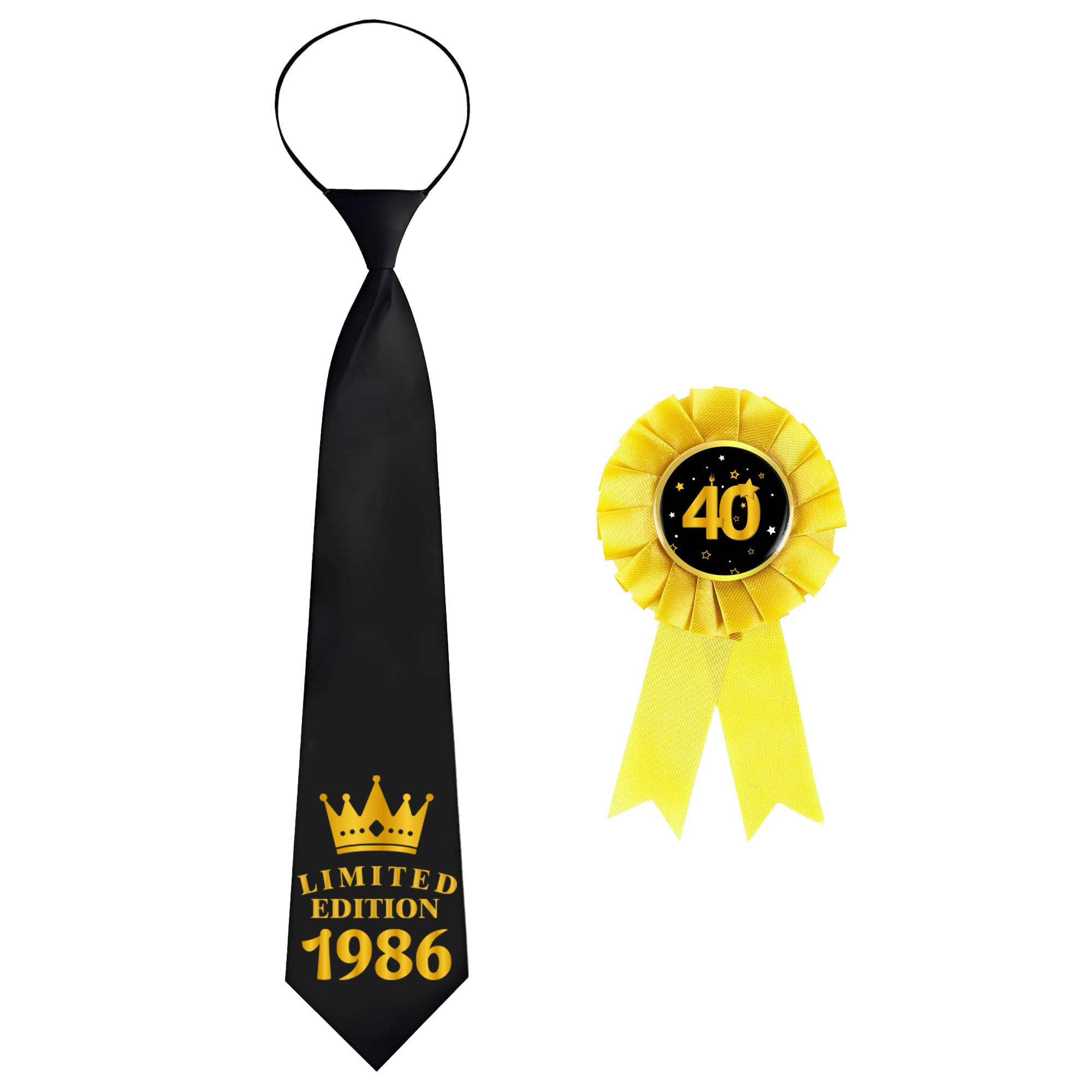 40th Birthday Decoration Tie Badge - Black Gold Limited Edition 1986 Tie Birthday Decoration Number 40 Pin for a Successful Fourty Bday Women Men Celebrations Party Decor Supplies