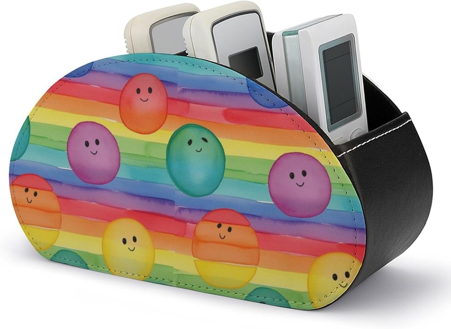 5-Slot Remote Control Holder, PU Leather Desktop Storage Box for Media Players, Office, and Living Room Use, Rainbow Pride Pattern