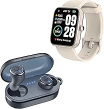 T10 Wireless Earbuds Bluetooth 5.3 Headphones Blue S2 44mm Smart Watch Alexa Built-in Fitness Tracker with Sleep Monitor
