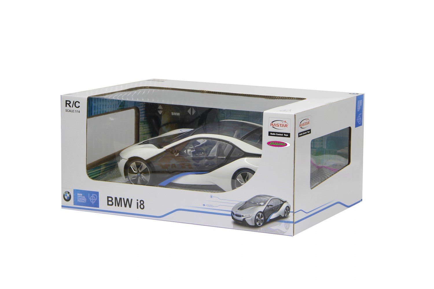 Jamara 404490 Auto BMW I8 1:14 40 MHz-oficjalnie licencjonowany, 1 godzina czas jazdy, ok. 11 km/h, perfekcyjnie odwzorowane szczegóły, szczegółowe wnętrze, światło LED, białe