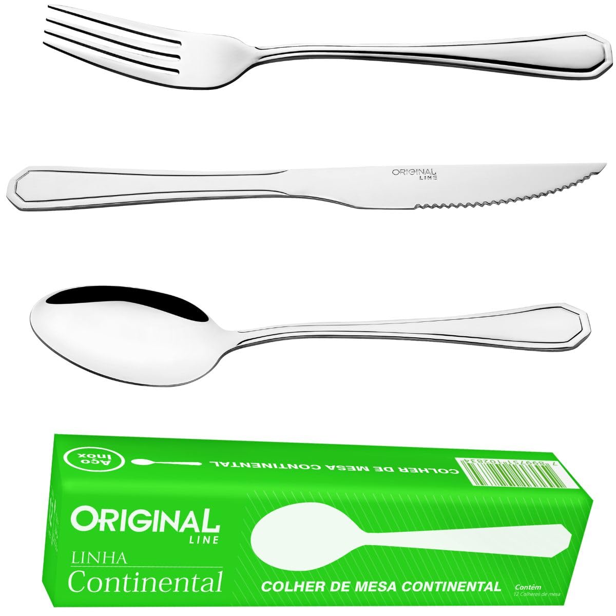 ORIGINAL LINE - Jogo Garfo Faca Colher Inox 18 Peças Restaurante