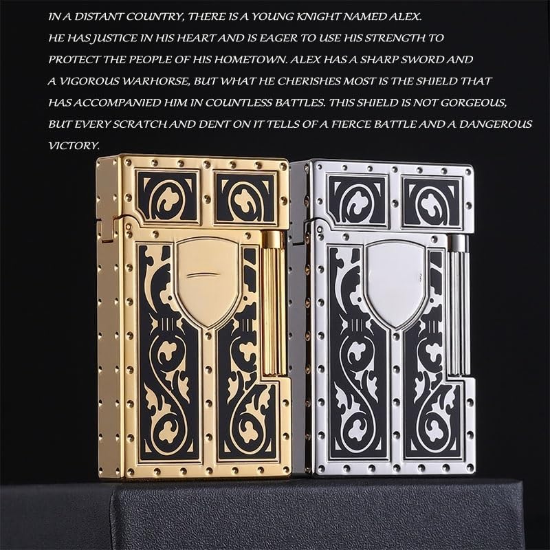 Vintage Butane Gas Lighter, Flip cover with sound，Side Pulley Ignition, Copper Carved Wood Grain Lighter, Cool Lighters for Men Women，Adjustable Flame Torch Lighter,for Father Husband Gift Collection(