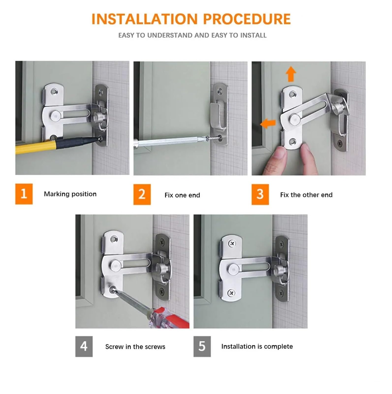 2 set di serratura for porta della stalla in acciaio inossidabile serratura scorrevole a chiavistello da 90 gradi porta mobile con fibbia ad angolo retto serratura a flessione chiusura a scatto ( Colo