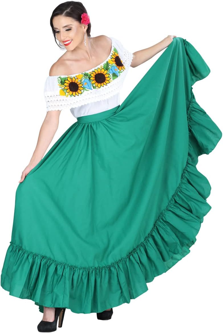 GRAL Folkloric Mexican, Dance Skirts for Women. Falda Folklorico Mexicana (80, Green), 15