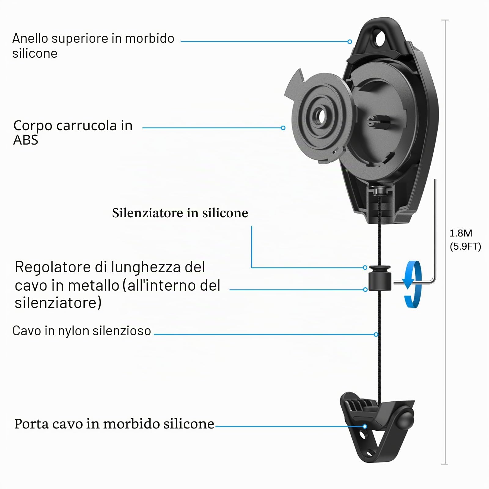AMVR Gestione cavi VR, 6 confezioni di sistema retrattile a soffitto per Quest 3S/3/2/PSVR/PSVR 2/Rift/Rift S/Valve Index/HTC Vive/Vive Pro/HP Reverb G2/PSVR Link Cable (nero)