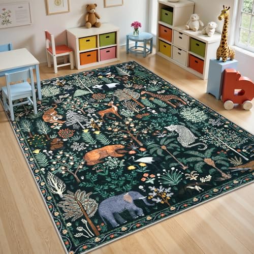OJIA Jungle Print Nursery Rug 8x10 Washable Green