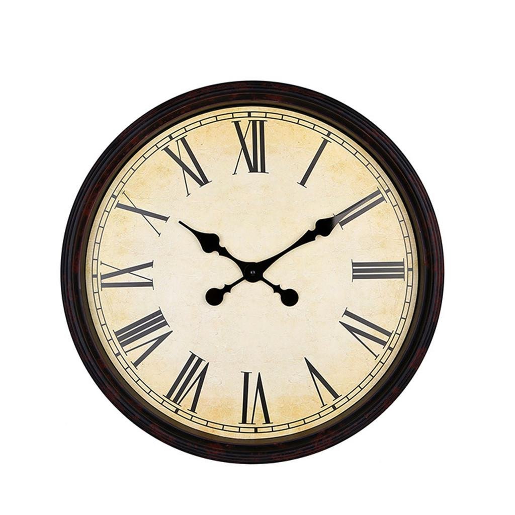 Classic Round Wall Clock European Style Retro Quiet Living Room Radio Controlled Wall Clock - 20 Inch , B