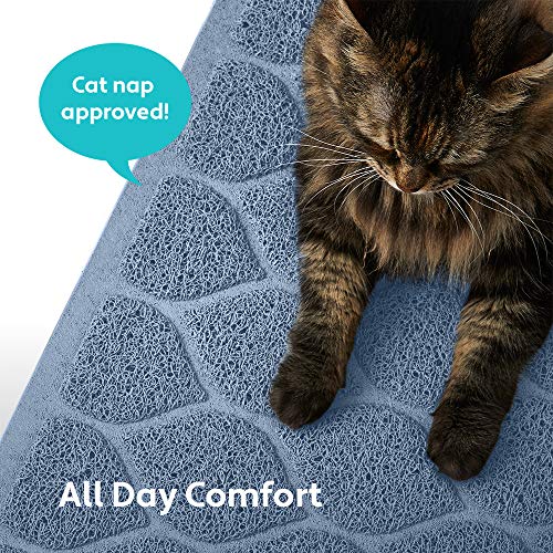 Mighty Monkey Durable Easy Clean Cat Litter Box Mat, Great Scatter Control Mats, Keep Floors Clean, Soft On Sensitive Kitty Paws, Cats Accessories, Large Size, Slip Resistant, 24X17, Light Blue #TOP7