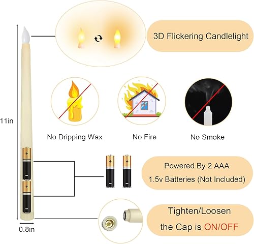 Miniatura 2 de Jaoruizer 48 velas LED cónicas parpadeantes, velas cónicas de plástico sin llama de 11 pulgadas, velas eléctricas parpadeantes a granel, velas
