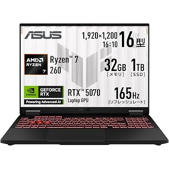 【Amazon.co.jp Exclusive】 ASUS Gaming Notebook TUF Gaming A16 FA608UP 16 inches RTX 5070 AMD Ryzen 7 260 Memory 32GB SSD 1TB R