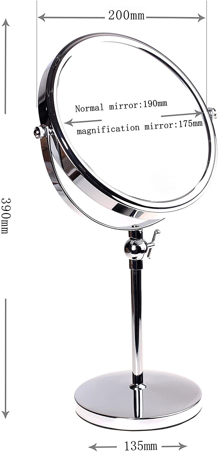 Specchio Da Trucco A Parete Con Ingrandimento 1x/10x – Braccio Regolabile In Acciaio Cromato, Rotondo Diametro 20,3 Cm