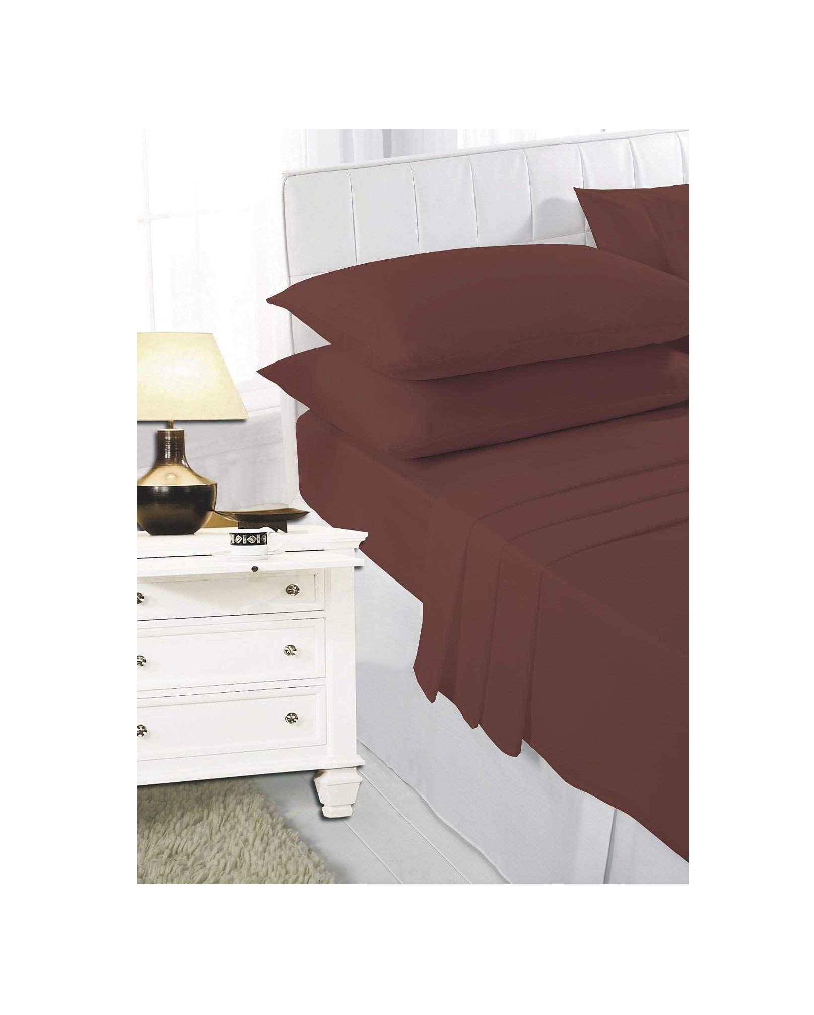 Extra Deep Double Fitted Sheets 40cm / 16" Deep Bedsheet Double Fitted Sheet (Double, Chocolate)