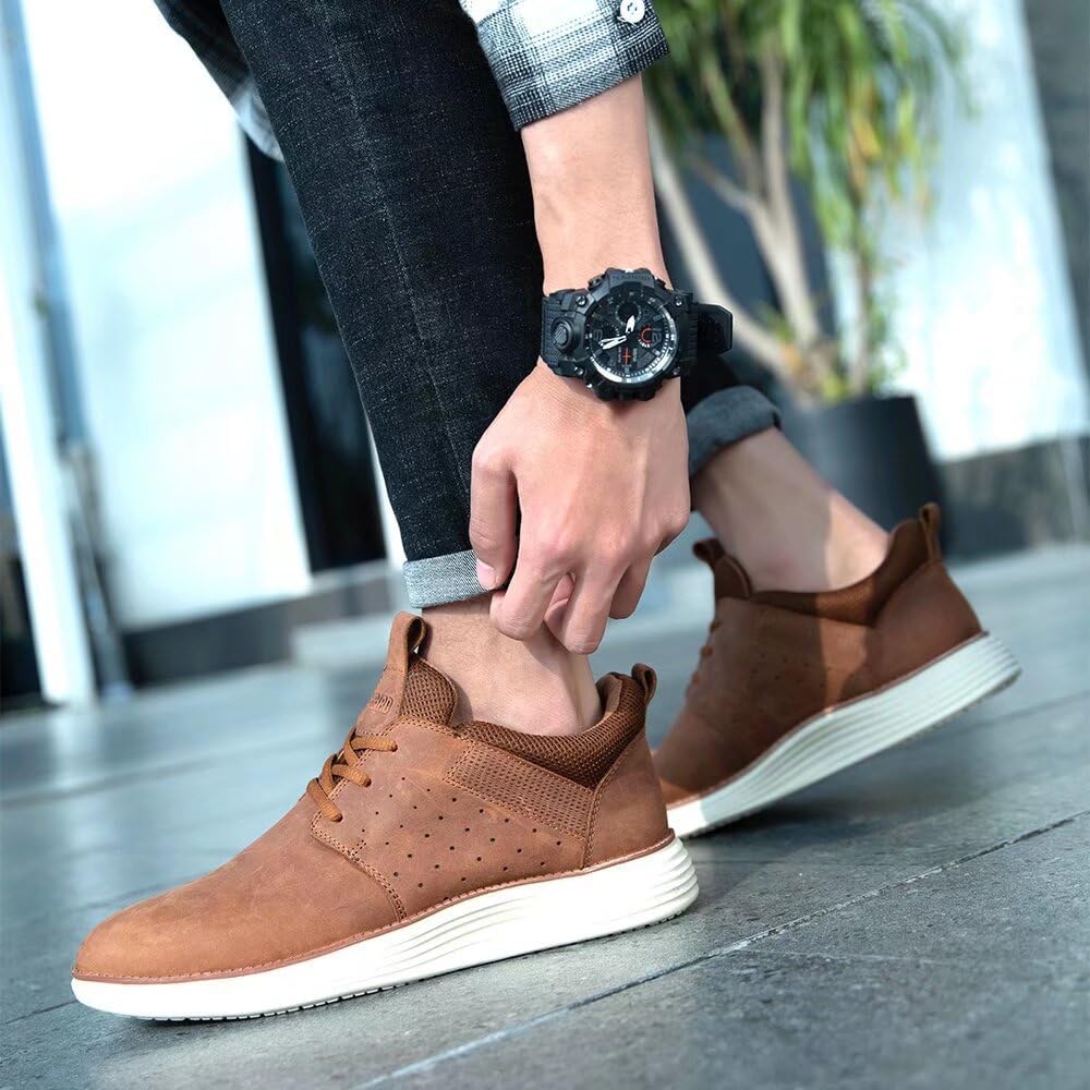 Arkbird Casual Sneakers, Breathable Lace-Up Leather Walking Shoes Comfortable Fashion Sneakers for Men Daily Work