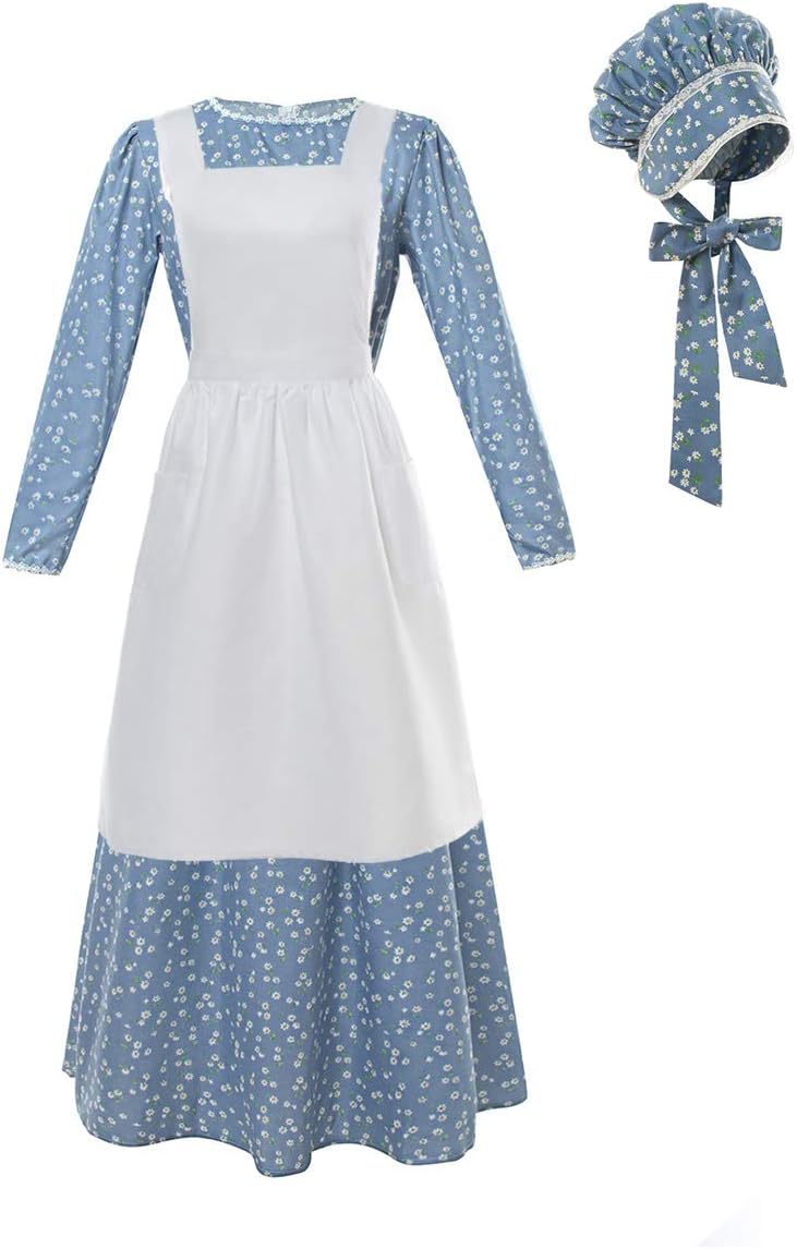 ROLECOS Pioneer Costume Dress Womens American Historical Clothing Modest Prairie Colonial Dress