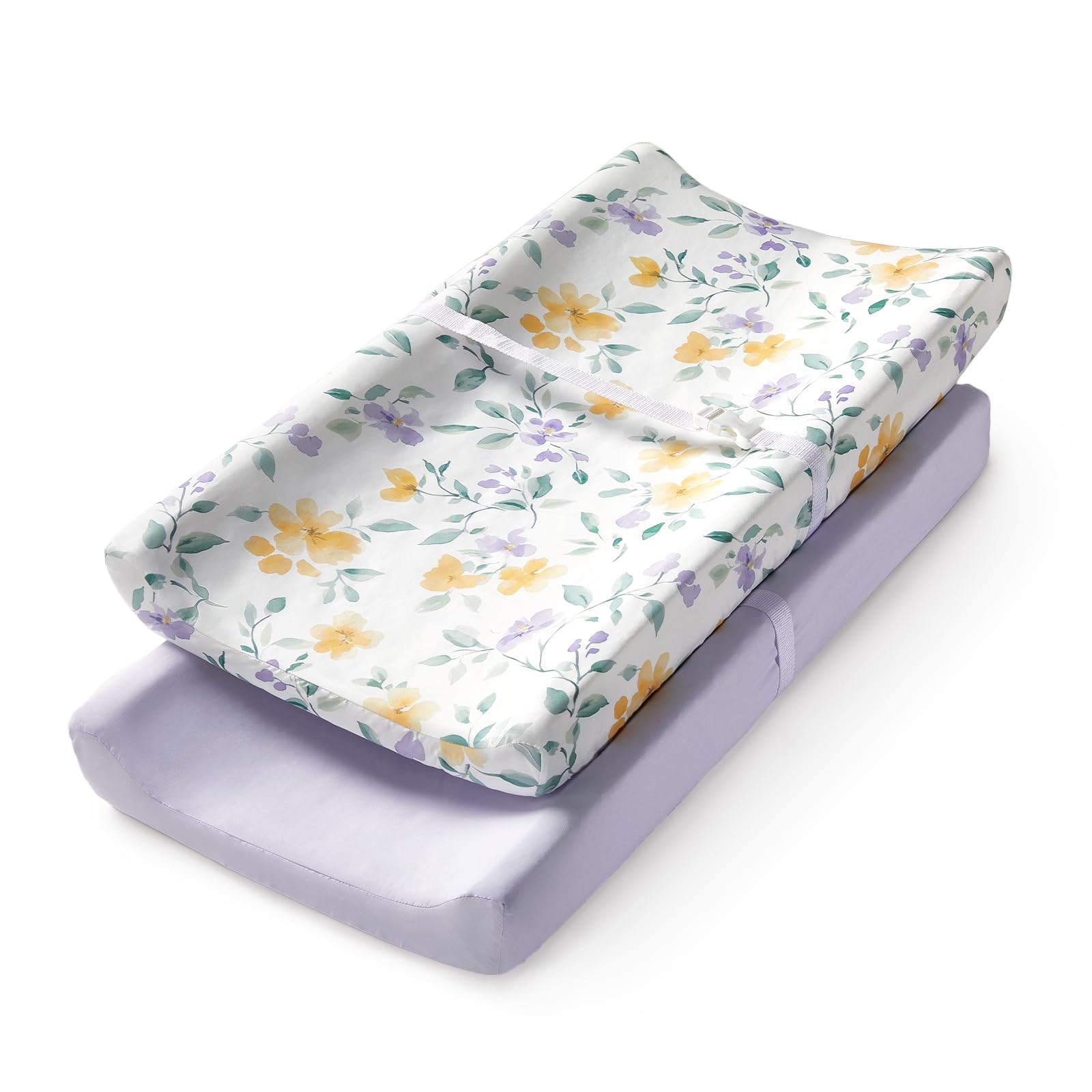 TILLYOU Changing Pad Cover Set in Soft Jersey Material - Fits 32"/34''x16 Contoured Pad for Babies, Flower Whispers
