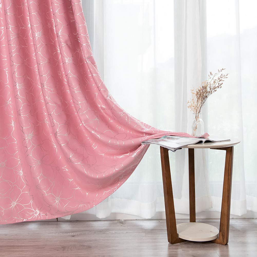 Boyouth Lily zasłony zaciemniające z nadrukiem na gorąco, zasłony okienne z oczkami do salonu, sypialni, różowe, 2 panele, 99 x 260 cm