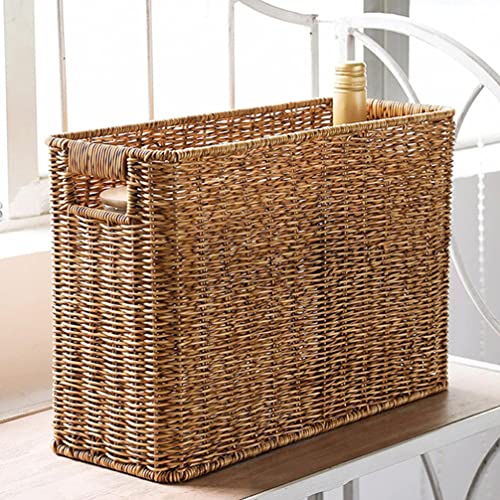 Ipetboom-Wicker-Magazine-Basket-Magazine-Wicker-Basket-Woven-Magazine-Basket-1-Pc-Woven-Magazine-Rack-Woven-Storage-Basket-Woven-Book-Basket-Magazine-Wicker-Basket-Rattan-Magazine-Holder-Desk-Topper