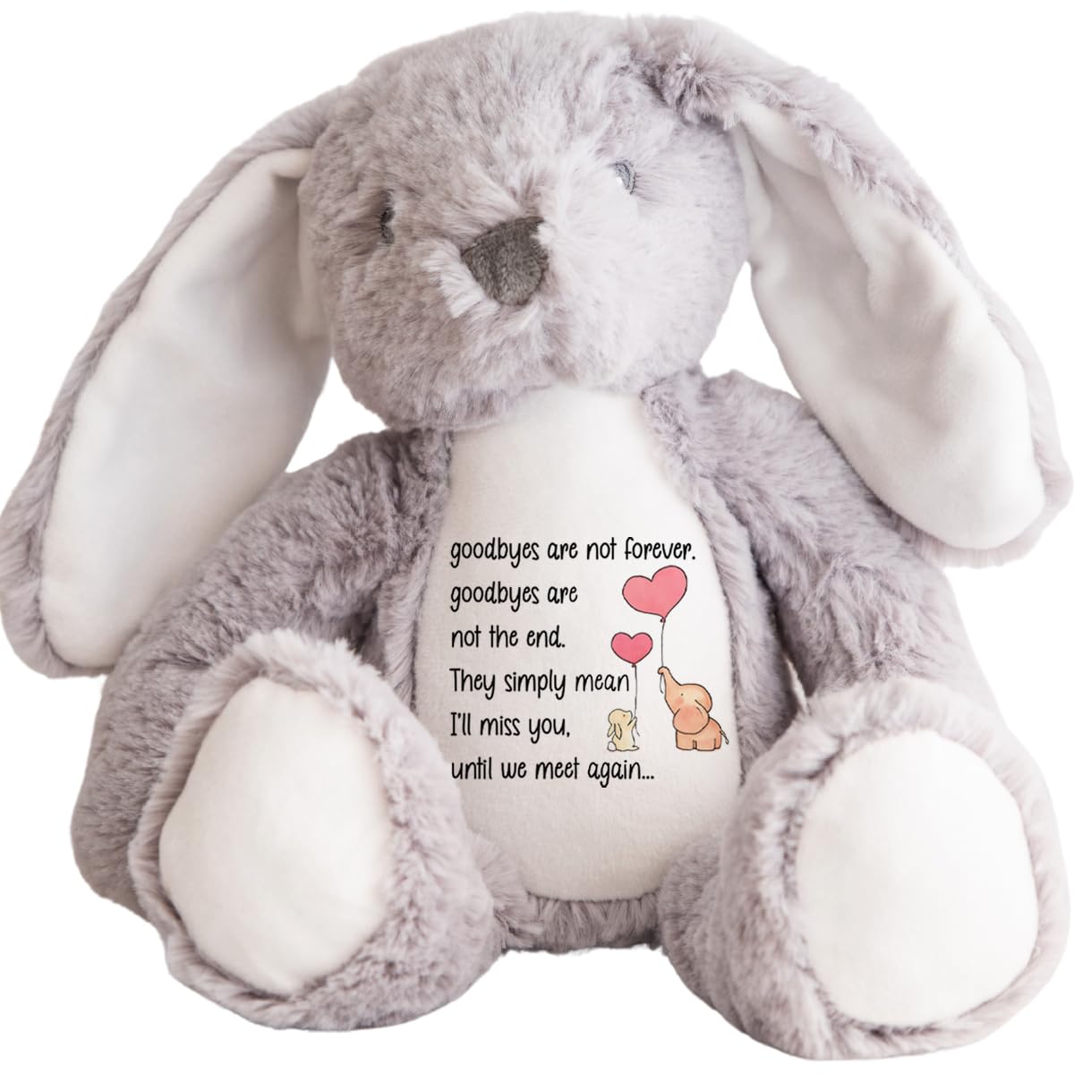 Personalised Bereavement Bunny Teddy Bear – Sympathy Gift for Grief and Loss – Customised Comfort Teddy for Someone Who Is Grieving – Thoughtful Gift for Bereavement Support (Goodbyes, Grey)