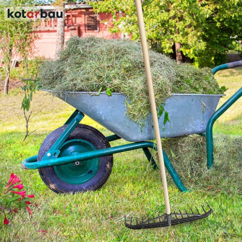 Foto von KOTARBAU® Robuster Rechen 550 mm 16 Zinken mit Stiel Laubbesen Laubharke Fächerbesen Laubfeger Laubfächer Laubrechen aus Kunststoff Schwarz