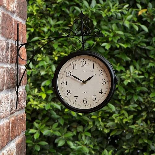 Ra-Homestore Black Ra-Homestore® New Outdoor Dual Sided Station Clock Garden Station Clock Wall Mount Rooster Outdoor Thermometer Double Sided (Black)