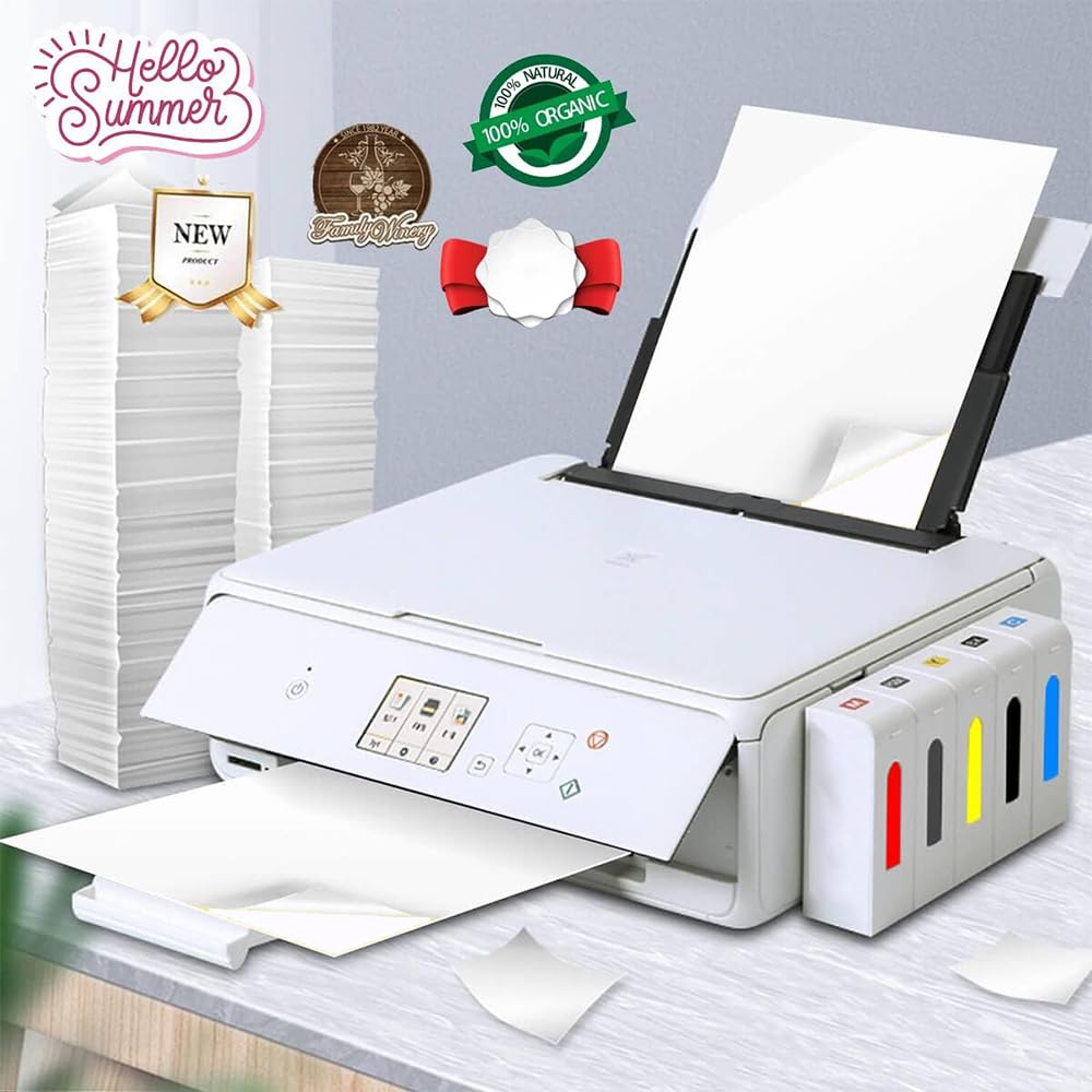 Lot 20 Feuilles Autocollantes SOETDERT Papier Autocollant Vinyle Imprimable SOETDERT, 20 Feuilles A4, Pour Imprimante Jet D'encre/laser - Étanche, Pour étiquettes, Stickers, Projets DIY Lot 20 Feuilles Autocollantes SOETDERT Papier Autocollant Vinyle Imprimable SOETDERT, 20 Feuilles A4, Pour Imprimante Jet D'encre/laser - Étanche, Pour étiquettes, Stickers, Projets DIY