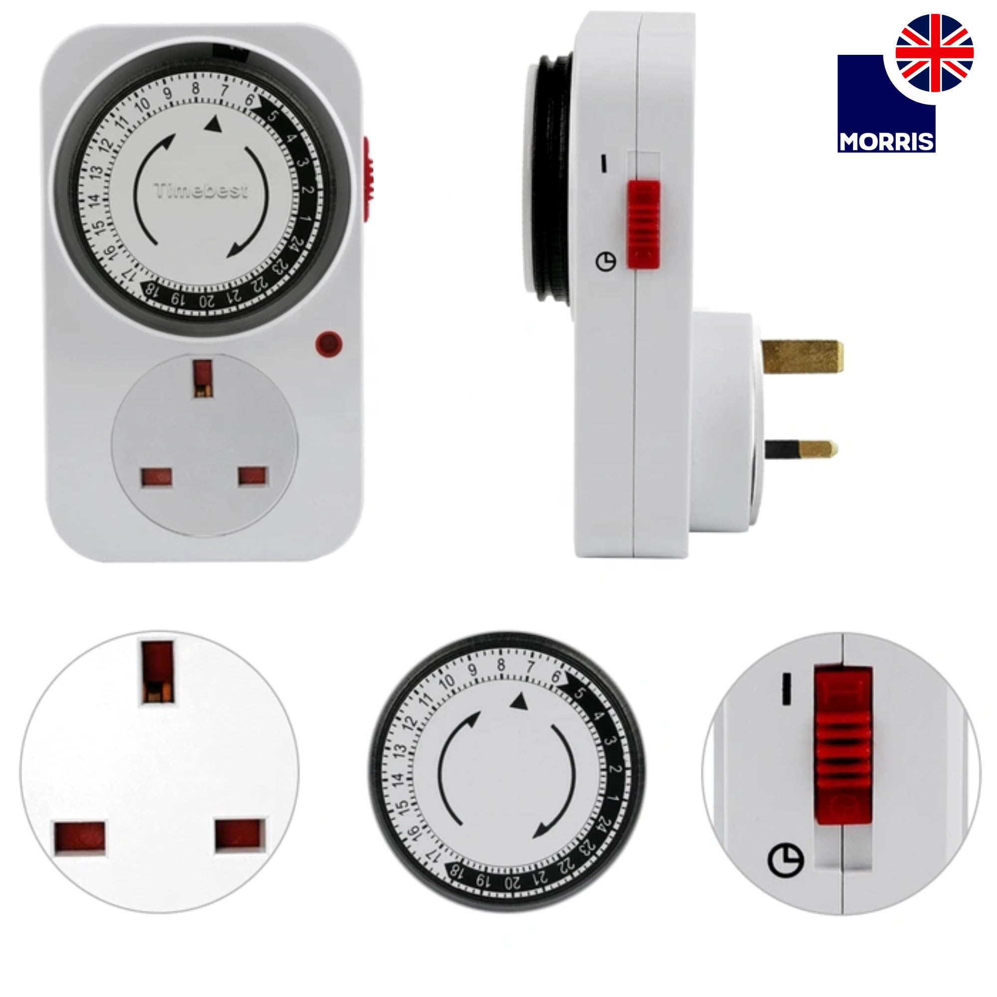 Timer Plug 24 Hours EU/ US/UK Plug In Mechanical Grounded Programmable ...