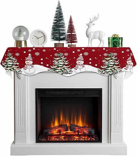 Bufanda de manto de Navidad de 70 x 17 pulgadas, muñeco de nieve, copos de nieve, decoración roja, para chimenea, mantel de chimenea, cubierta de