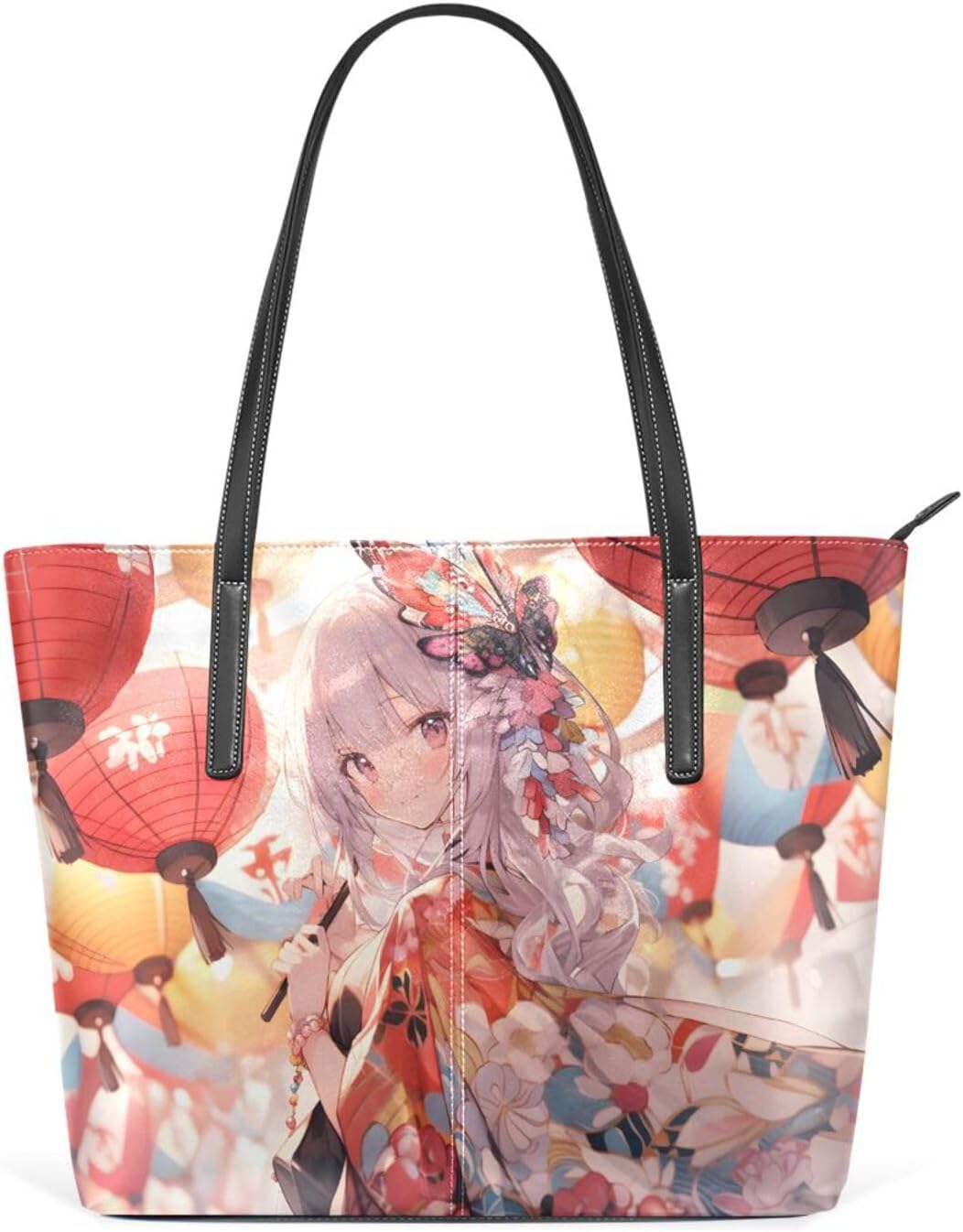 Japanese Anime Cute PU Leather Tote Bag for Women – Top Handle, Waterproof, Large Capacity Shoulder Bag for Travel Work