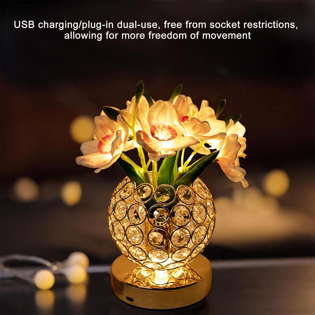 Luce d'atmosfera rotonda in cristallo rosa, lampada da scrivania a LED, ricarica USB, luce notturna con controllo touch, luce a 3 colori che cambia/oscuramento continuo, lampada touch per
