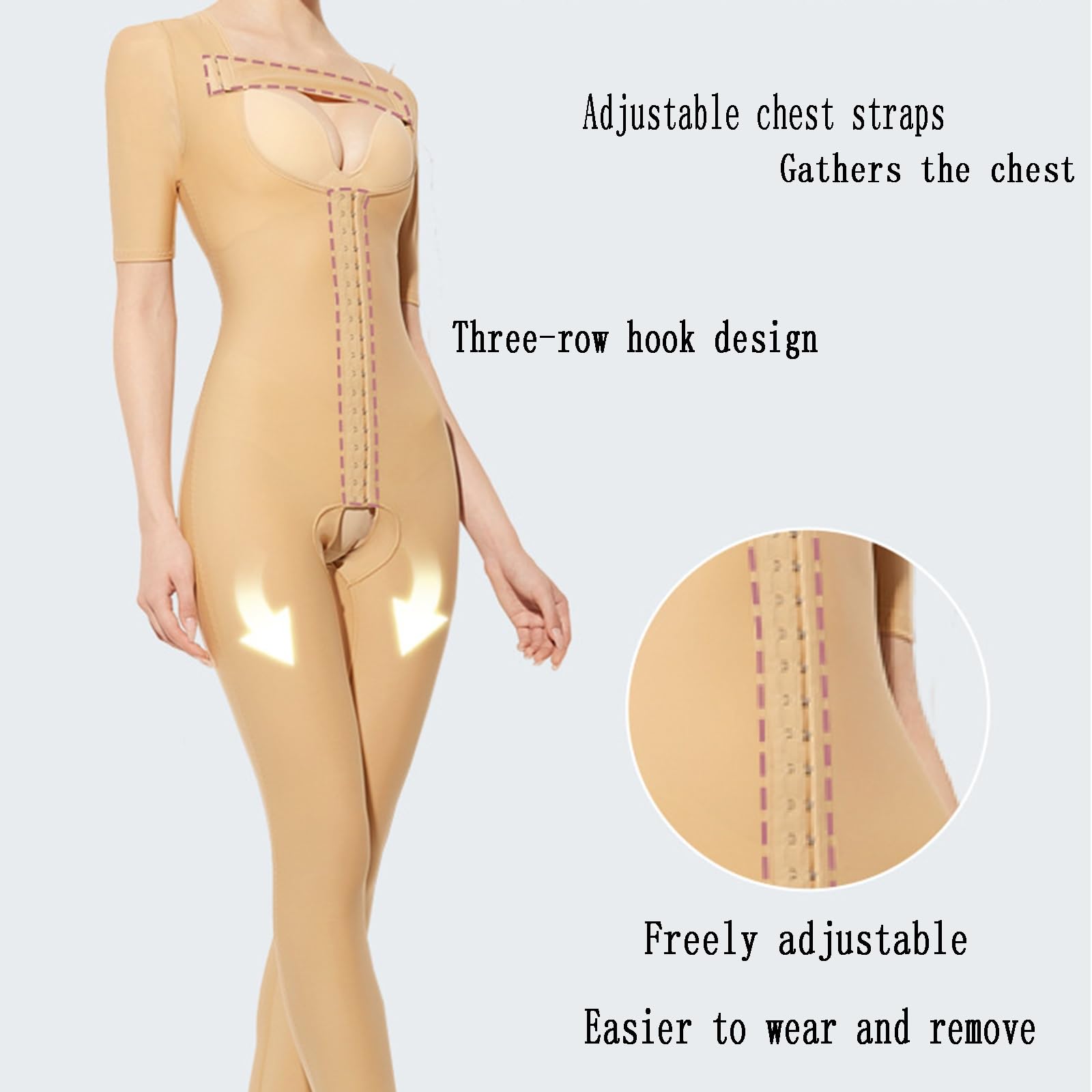 Faja Moldeadora, Compresión Sin Costuras, Control del Abdomen y Modelado De La Cintura | Mangas cortas，Diseño con abertura en la entrepierna，Costuras moldeadoras que realzan las caderas