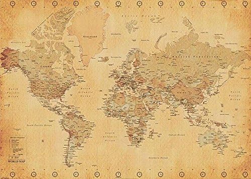 Up Close XXL Map of the World Poster - Old/Vintage Style - 140 cm x 100 cm