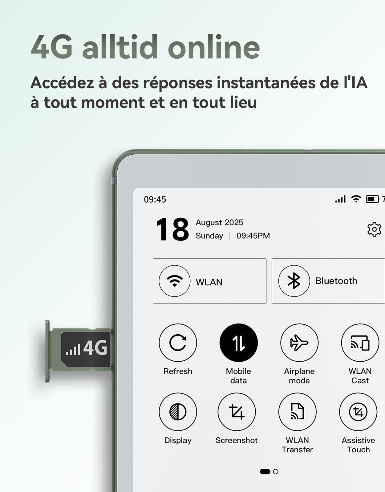 VIWOODS 6,13’’ Carta 1300 AiPaper Reader avec connectivité 4G, liseuse E Ink Ultra-Fine et légère, intégration IA, 300 PPI, lumière Frontale réglable, 128 Go de Stockage