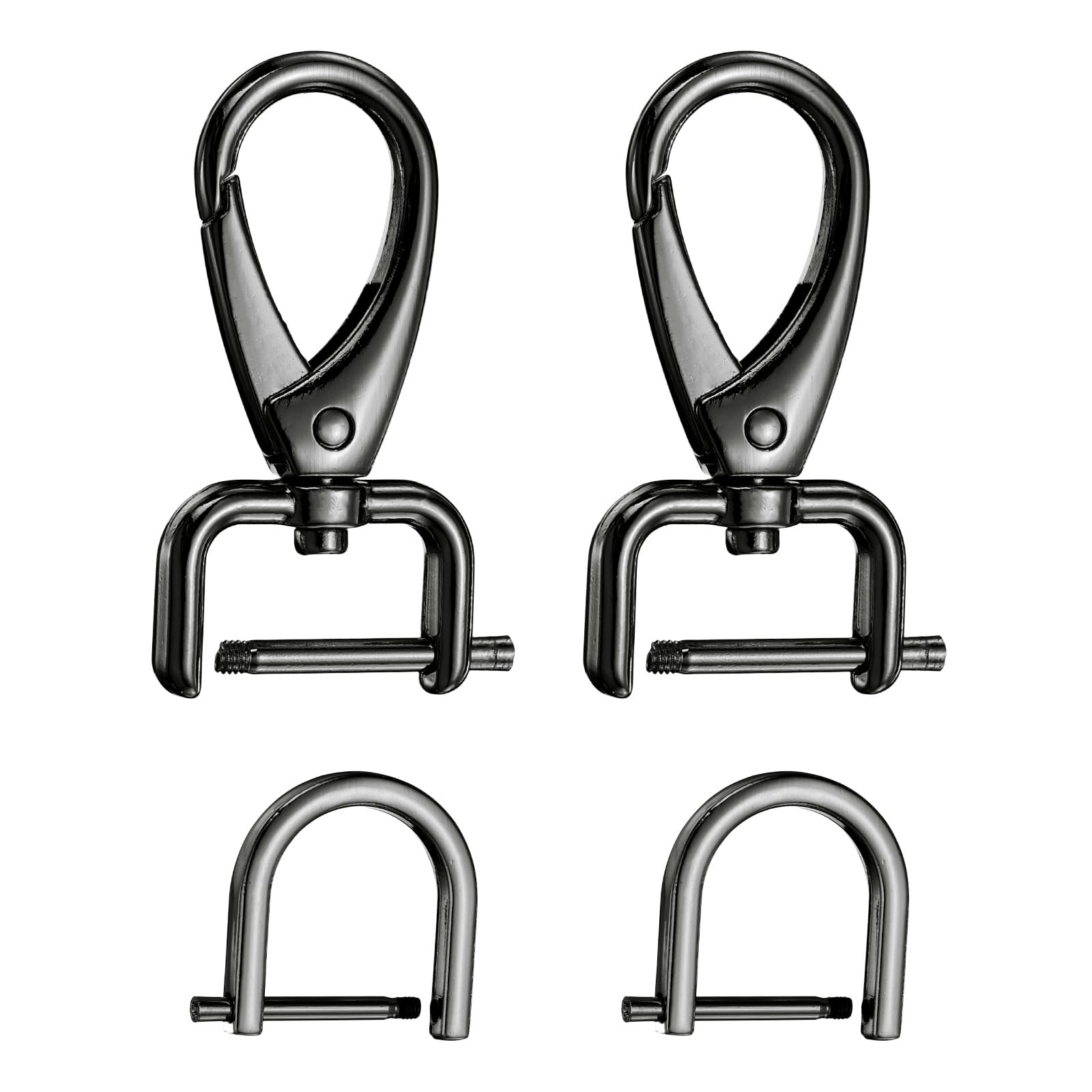 sourcing map 2pcs Detachable Snap Hook Swivel Clasp 3/32" (2mm) Zinc Alloy Lobster Claw Clasp with 2pcs D-Rings Screw in Shackle for Keychain Lanyard Purse DIY Purse Strap, Gun Black