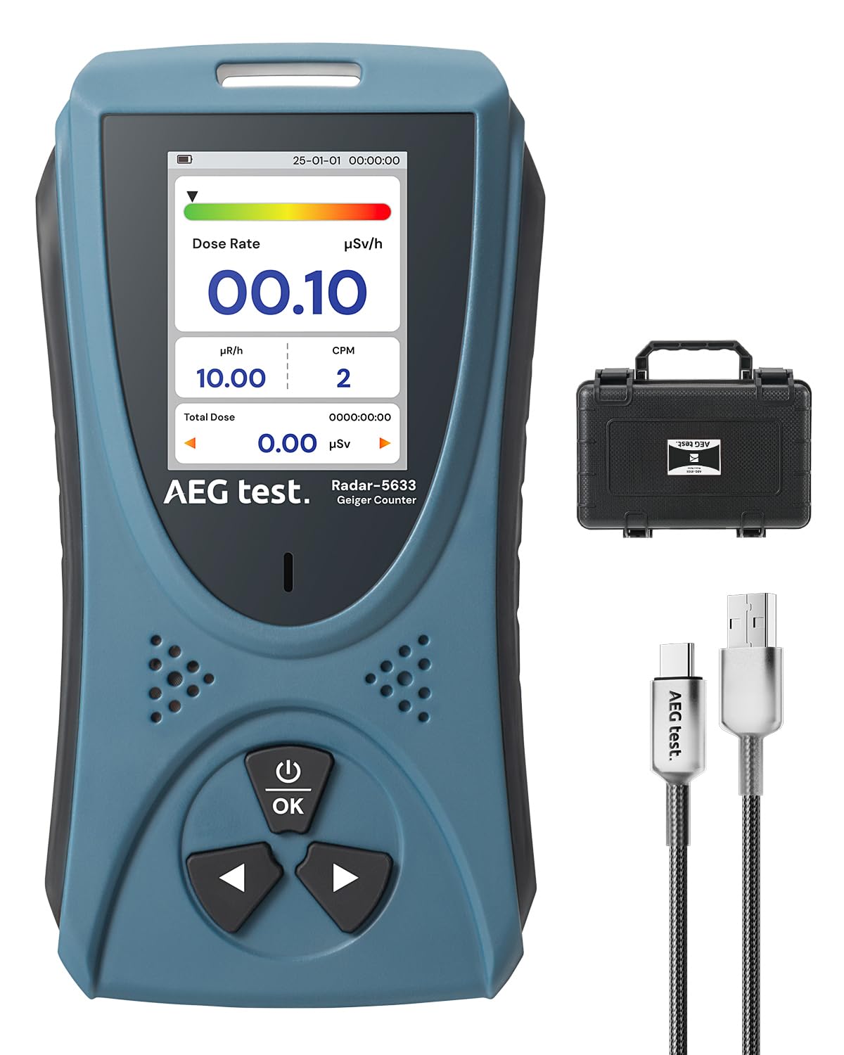 Geiger AEGTEST Radar-5633 - Detector de radiación nuclear LCD, dosímetro recargable para β γ X, mediciones en CPM μSv/h μR/h μSv - Azul