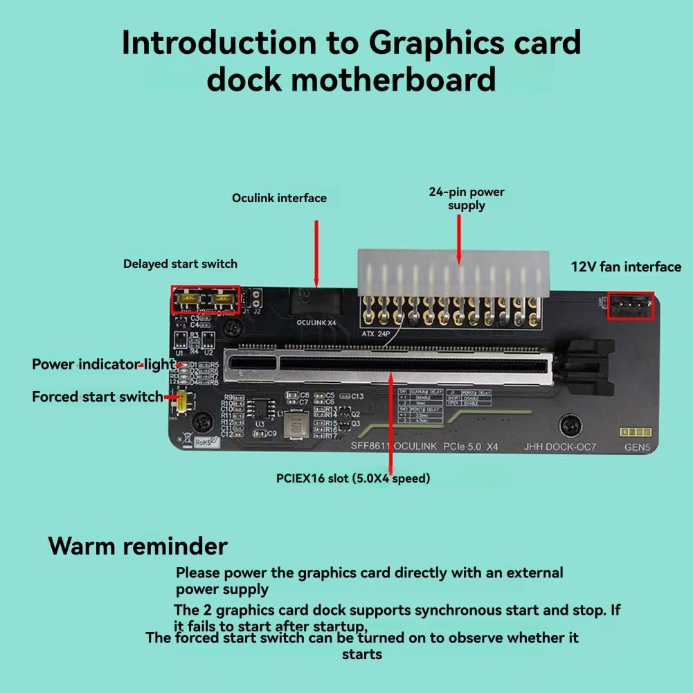 GPU OCuLink GPU Dock PCIe 5.0x4 GDP Laptop per Scheda Grafica Video Esterna M.2 Oculink SFF8611 A PCIE X16 Bend Bianco