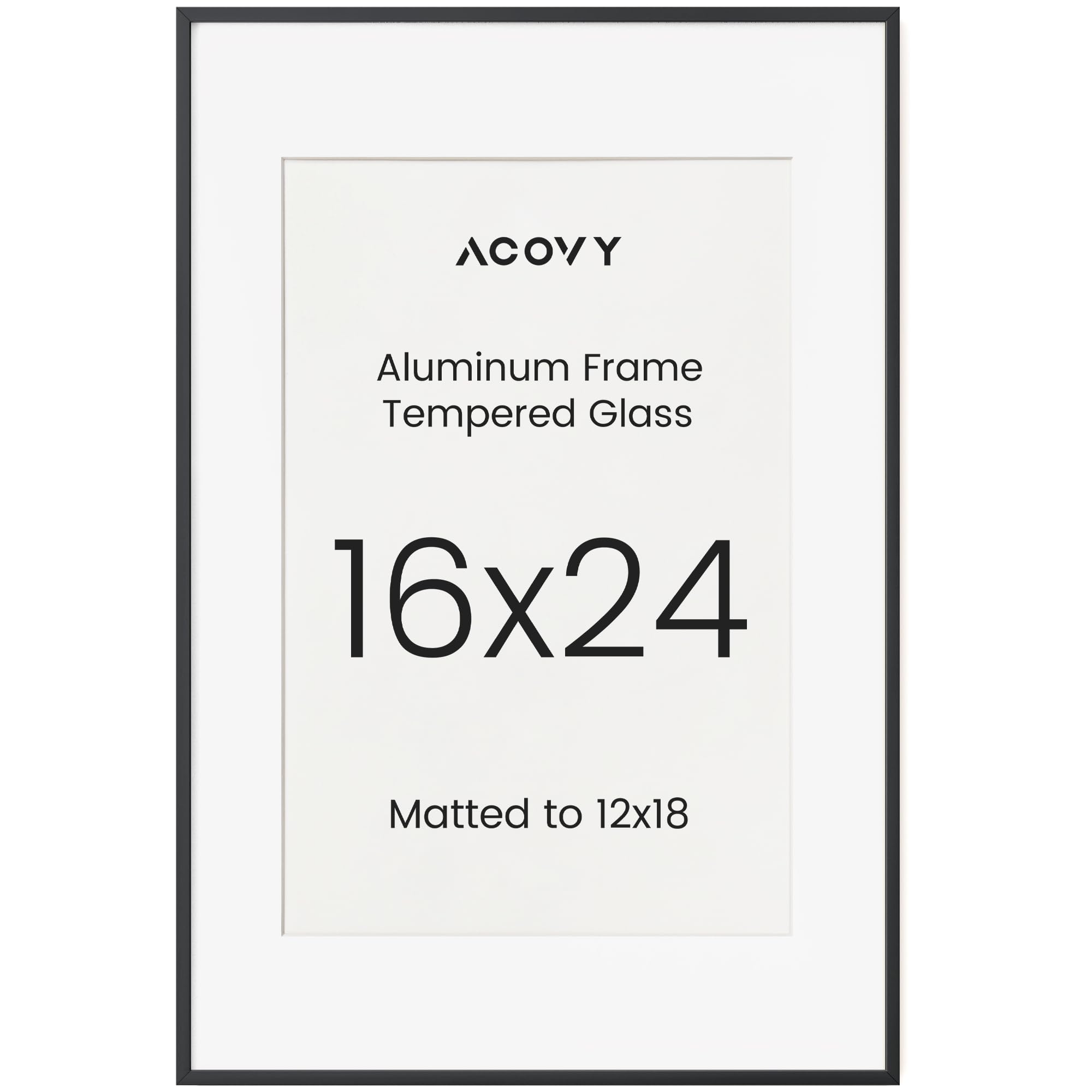 Photo 1 of 16x24 Aluminum Picture Frame with White Color Mat for 12x18, HD Tempered Glass, Metal Poster Frame Photo Frame for Wall Display (Black, Pack of 1) Black 16x24