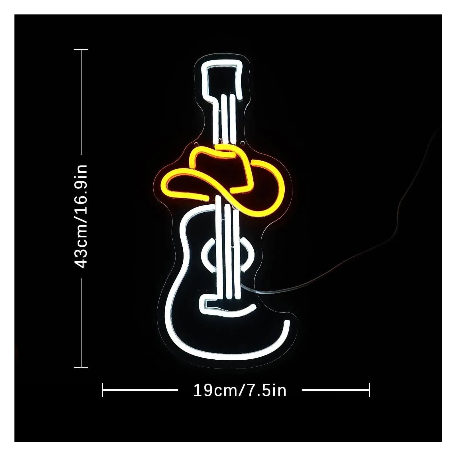 Insegna al Neon Insegna Al Neon Dimmerabile Con Cappello Da Cowboy, Chitarra E Musica, Studio, KTV, Band, Bar, Arte, Caverna, Camera Da Letto, Negozio, Decorazione Da Parete