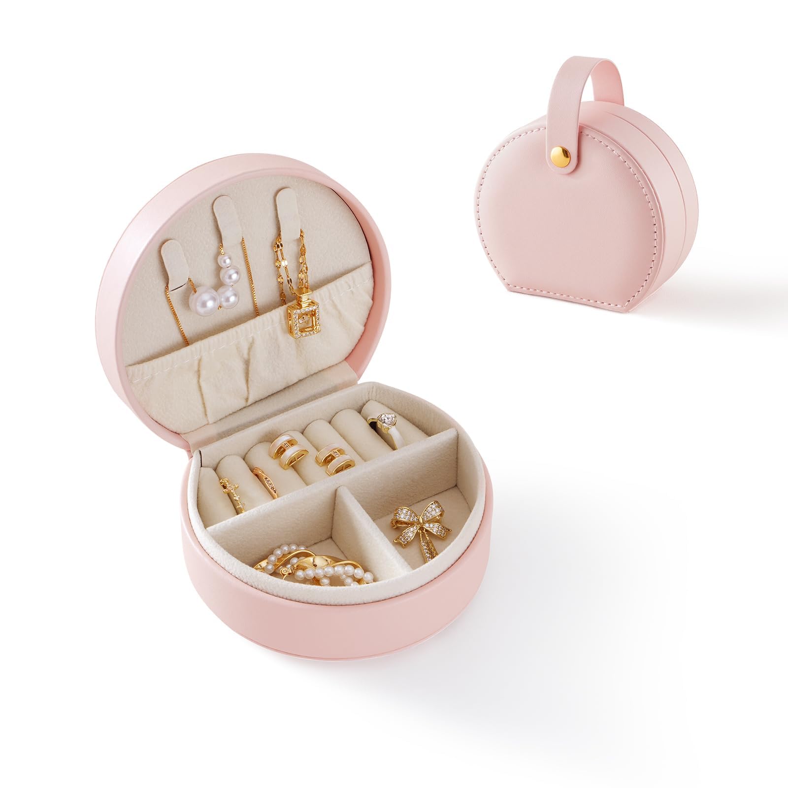 Fonyiunce Schmuckkästchen, Groß Schmuckaufbewahrung, PU-Leder Schmuckschatulle, Schmuckkästchen Reise, Schmuckaufbewahrung mit Stil, für Ringe, Geburtstagsgeschenk, Armbänder, Ohrringe (Rosa)