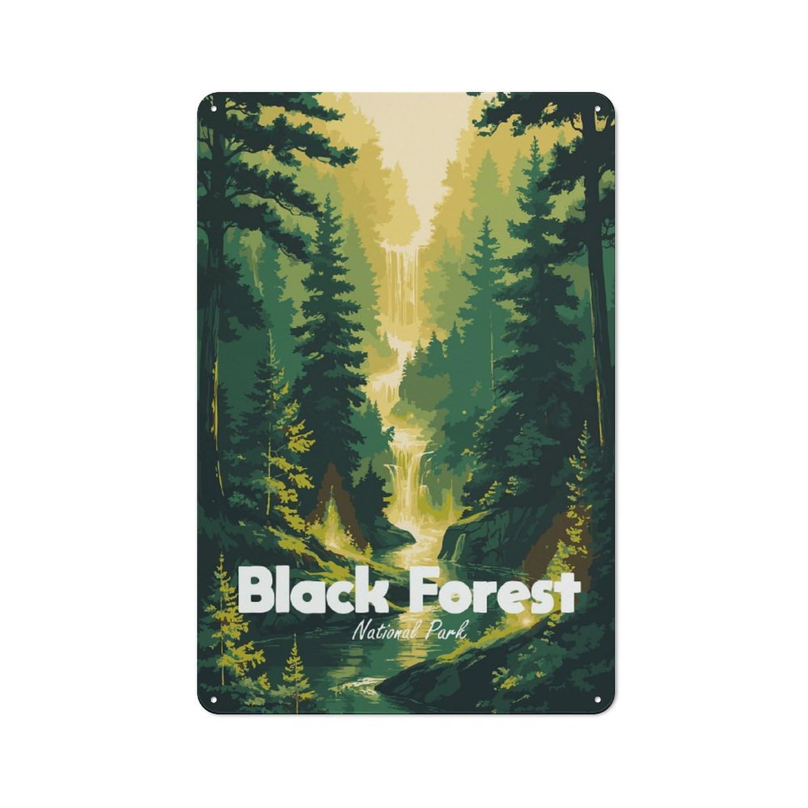 Junmoney Style-24 Black Forest National Park Illustration Rustic Tin Sign 30X20cm For Living Room Wall, Suited To Home Wall Decor Collectors
