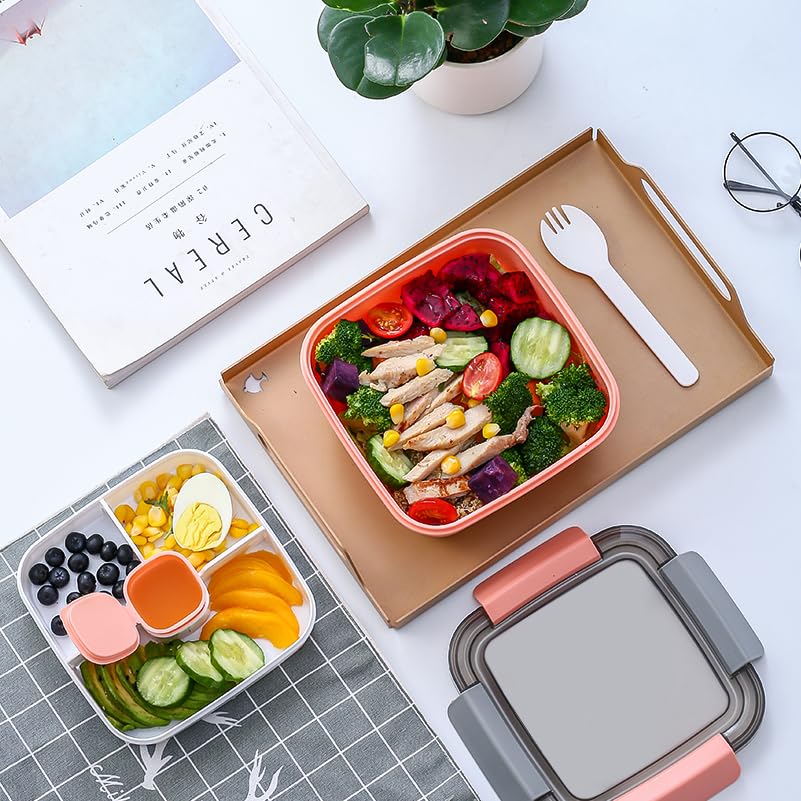 Bento Avec Couvercle Facile WIYETY Lot 4 Boîtes Bento - 1000 Ml - Avec Fourchettes - Pour école, Pique-nique, Bureau - Micro-ondable Boîtes Bento Repas