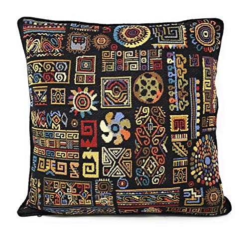 DaDa Bedding Bohemian Tapestry Throw Pillow Cover - 1-Piece Ethnic Ornament Geometric Solid Black - Woven Unique Textile Pattern Design Cushion Case - 16" x 16" (18118)