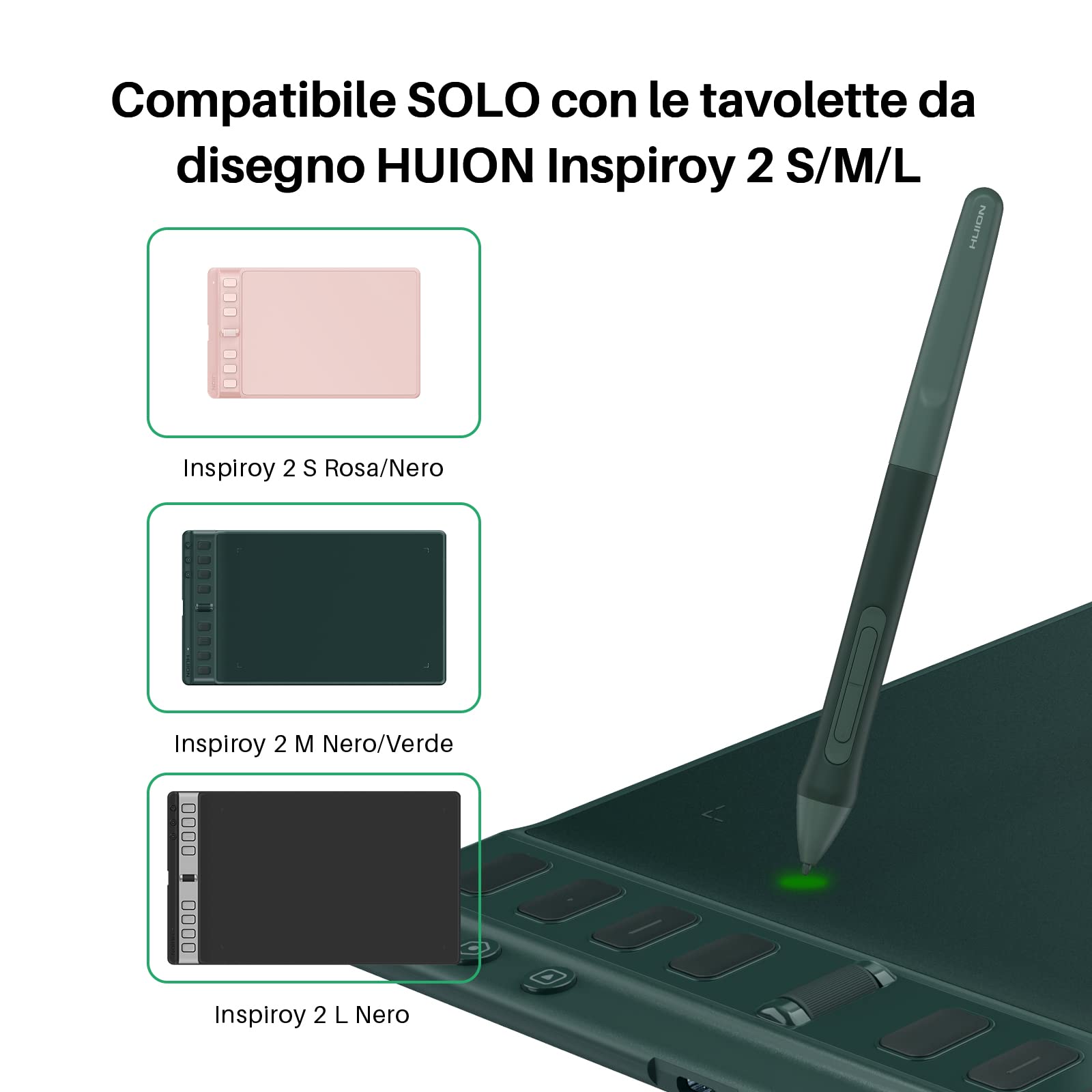 HUION PW110 Penna Digitale PenTech 3.0 Senza Batteria, Impugnatura in Silicone Estesa, 2 Pulsanti Programmabili, 8192 Livelli di Sensibilità alla Pressione ,per Inspiroy 2 S/M/L Tavoletta Grafica(Rosa