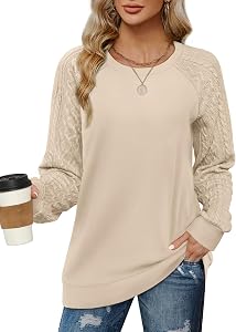 Jescakoo Sweatshirts for Women Fall Sweaters Cable Knit Sleeve Shirts Fashion 2026