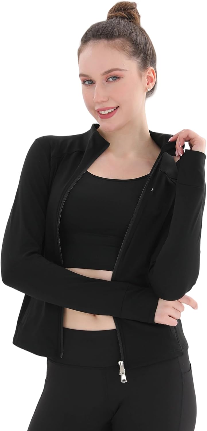 Women's Lightweight Full Zip Workout Jacket - Slim Fit Running Yoga Sports Jacket with Thumb Holes & Pockets for Gym - Image 2