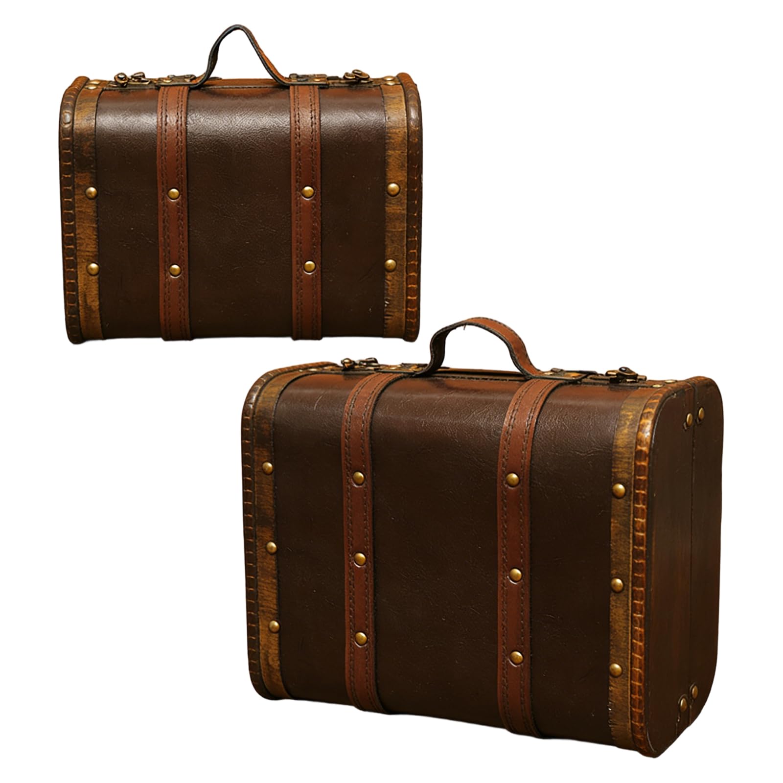 Maletero de Madera con de Piel sintética, Estuche de Transporte, contenedor de Almacenamiento portátil para Joyas, cosméticos y coleccionables, Organizador de Viaje de Madera de Mano