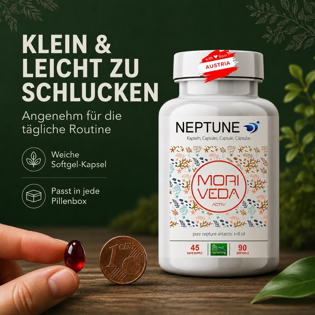 Moriveda NEPTUNE Krillöl Kapseln, 135-Tage-Vorrat, mit Omega-3 6 9 (EPA/DHA), Antioxidantien, Vitamin E & Cholin, MSC-zertifiziert & nachhaltig, 3 x 90 Softgels
