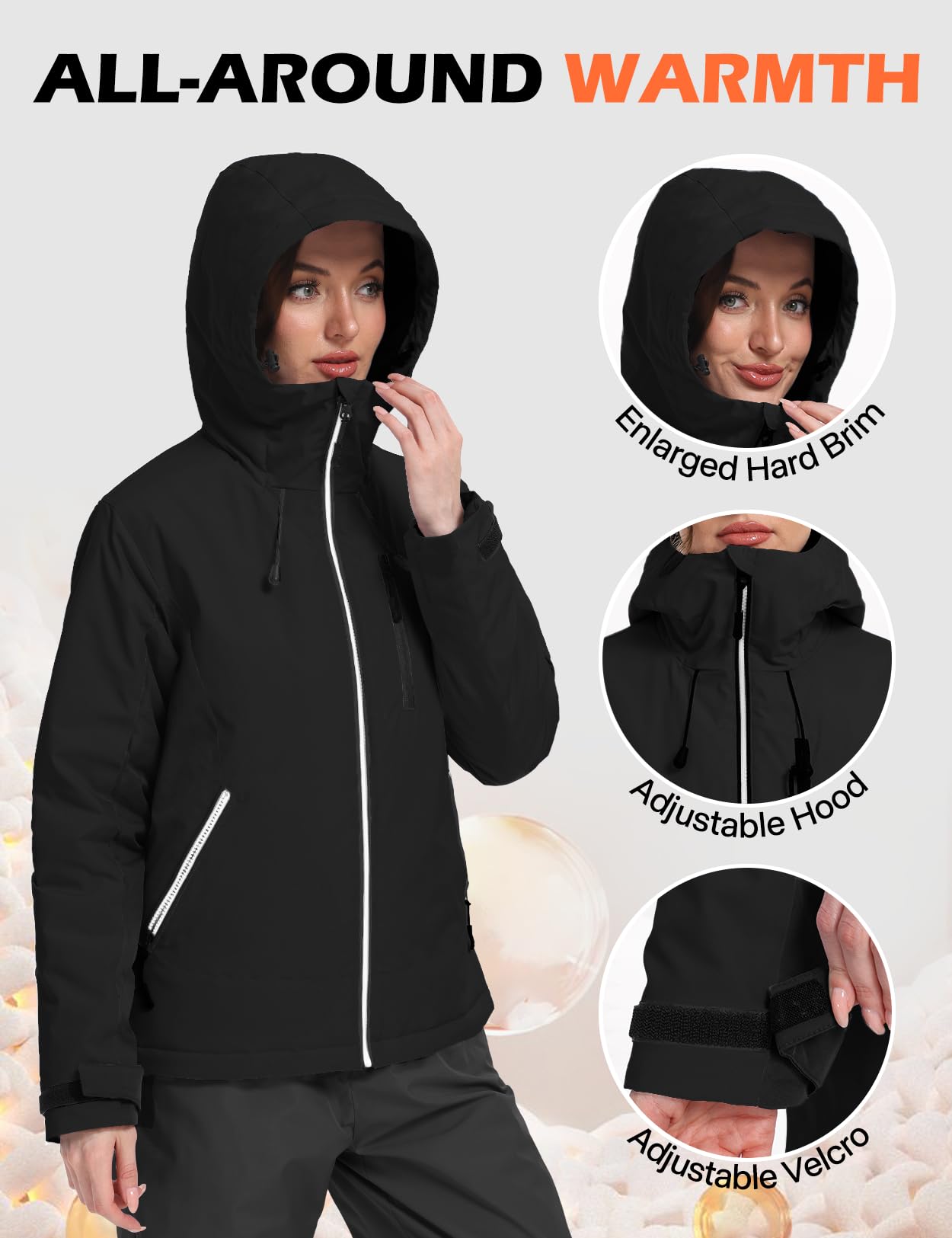 GEMYSE Veste de Ski Femme Imperméable Coupe-Vent Manteau Chaud Capuche Réglable Multi-Poches Randonnée Neige